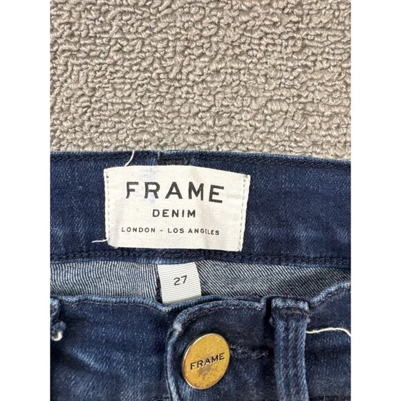 Frame Denim Jeans Le Skinny De Jeanne Shelby Dark Wash Raw Hem Size 27 - Picture 3 of 9